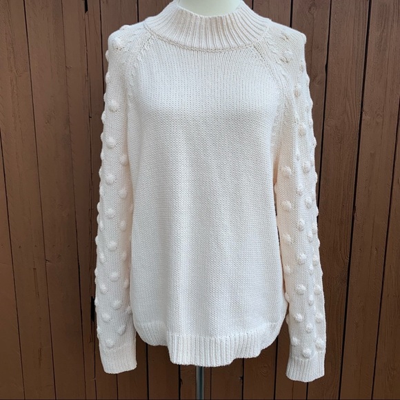 Vince Camuto | NWT Size Large Cream Sweater with Pom Pom Sleeves - Picture 10 of 15